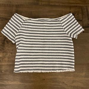 Black and White Off the Shoulder Crop Top